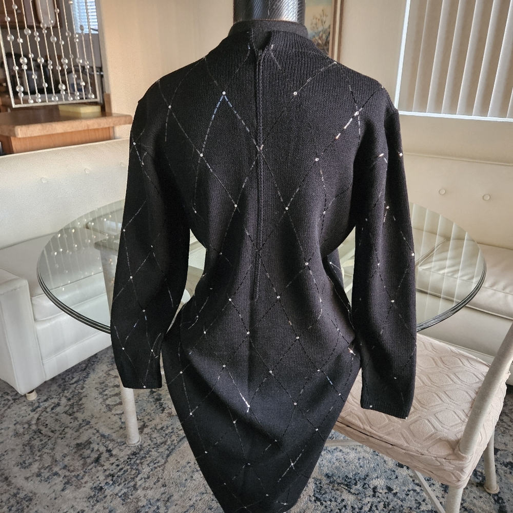 *St. John* Black Knitting Dress with Silver Accents - Picture 8 of 14
